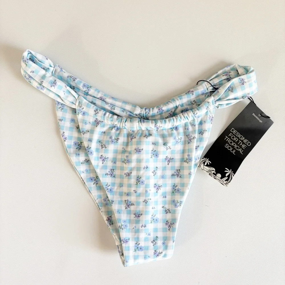 NWT Blackbough Womens Giana Ruched‎ Cheeky Gingham Floral Bikini Bottom Size XL